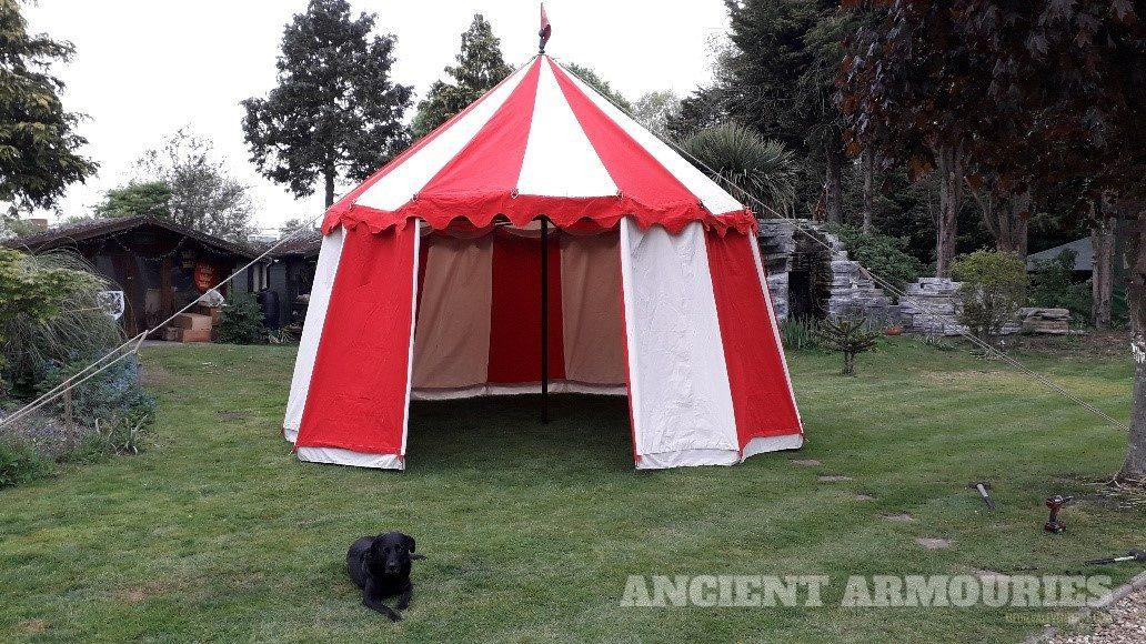 (Troy) x 2 Red and Cream Large 18ft  - Large Pavilion Tents -  Ancient Armouries