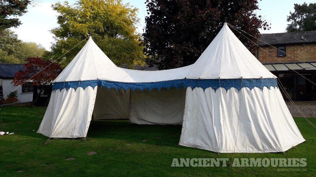 Double Pavilion with Blue Trim  - Grand Pavilion Tents -  Ancient Armouries