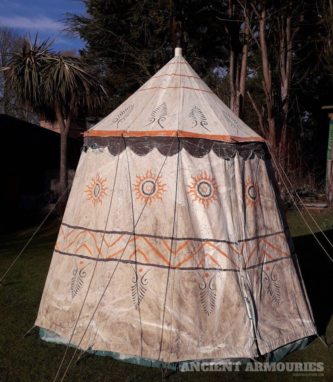 (GH1) White/Brown/Orange Painted  - Small Pavilion Tents -  Ancient Armouries